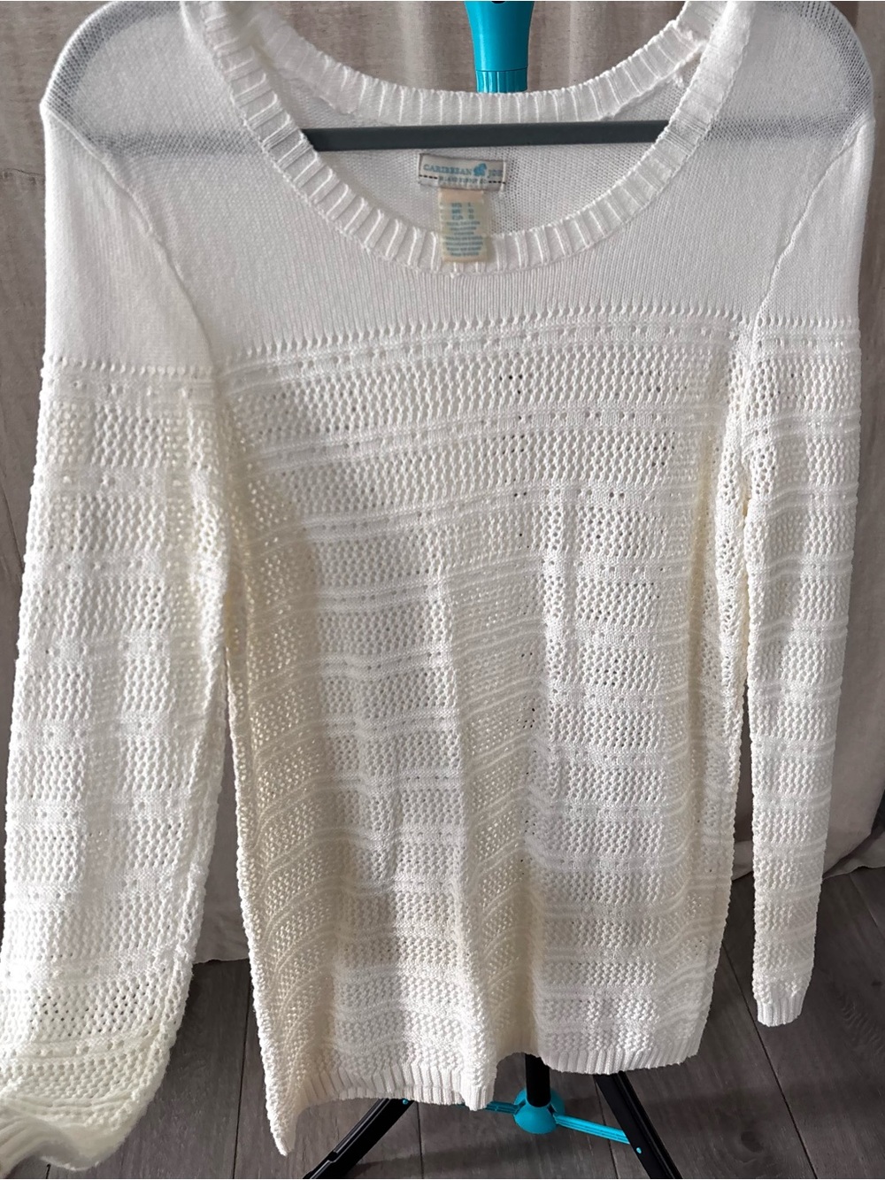 Caribbean Joe White Open-Weave Scoop Neck Knit Sweater 100% cotton